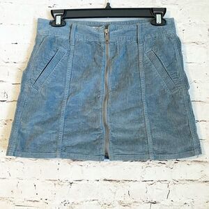 American Eagle Corduroy Mini Skirt Full Zip Steel Blue Womens size 4 High Rise